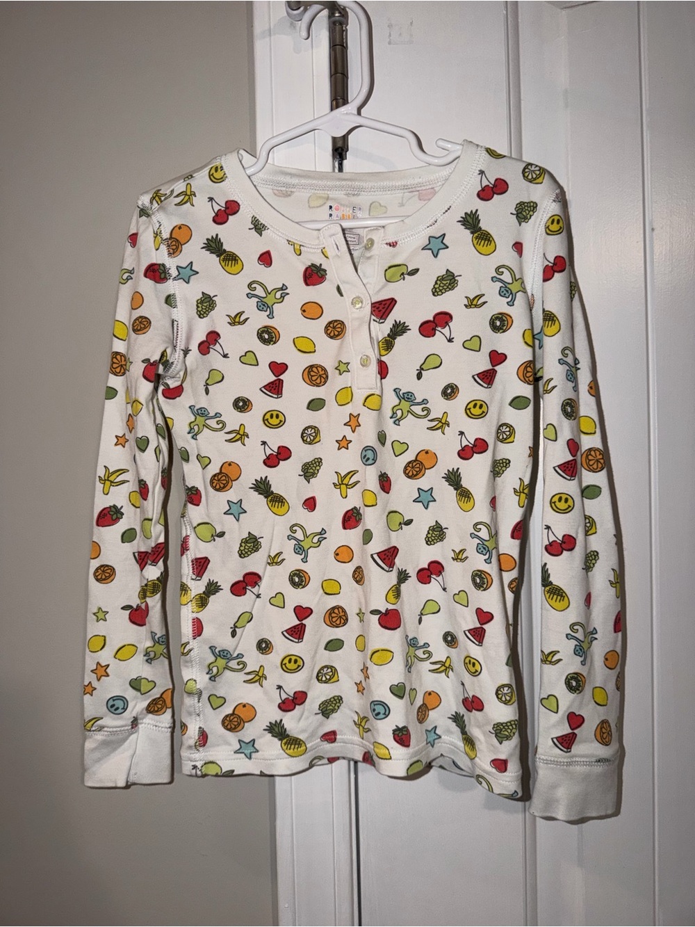 Roller Rabbit Fruit & Smiley Face Pima Cotton Henley Top 8Y